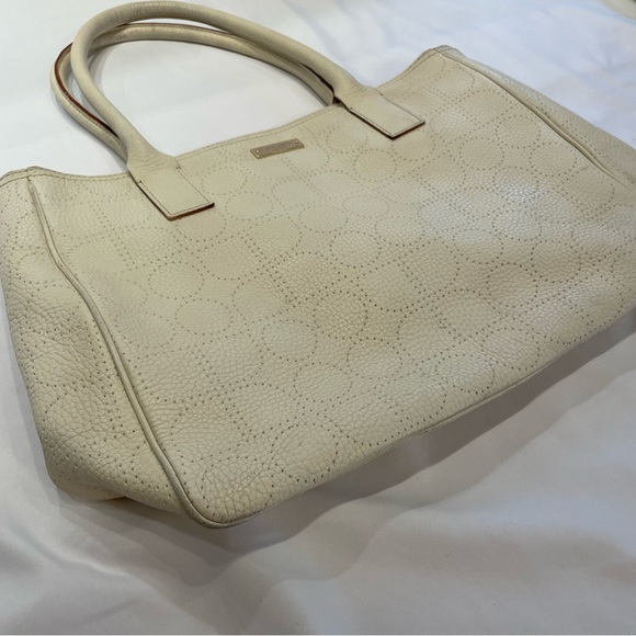 Vintage Luxury Kate Spade White Leather Dot Noel Tote Green Interior Old Money - Picture 8 of 16